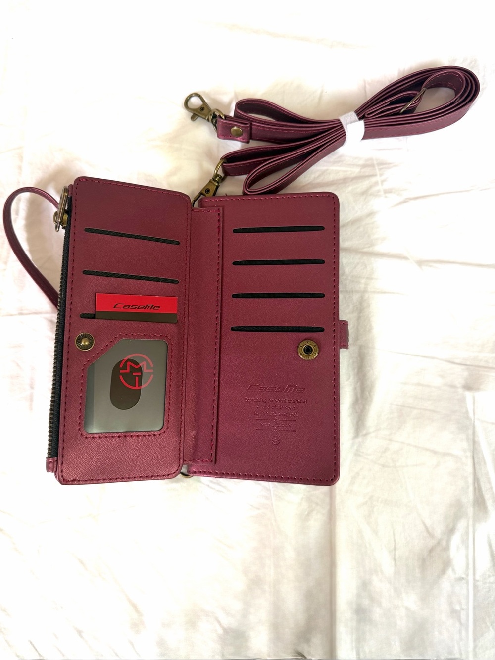 iPhone 17 Pro Max case-me Burgundy Convertible Crossbody Wallet with Strap